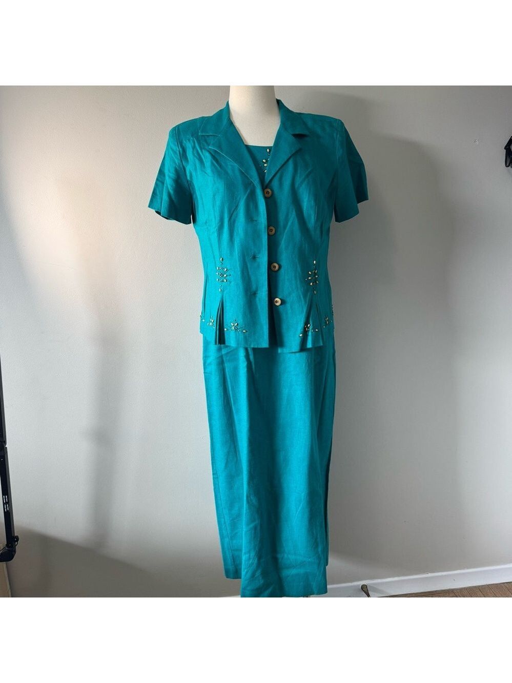 Sag Harbor vintage Teal Maxi Dress with Jacket